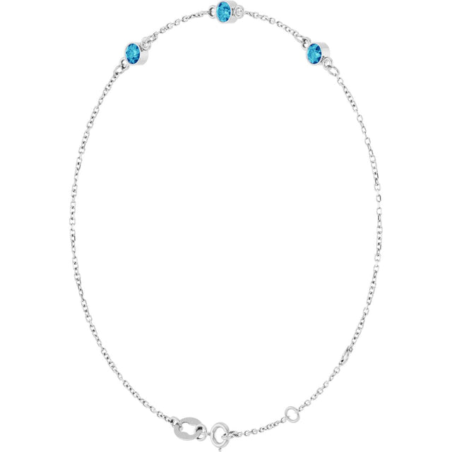 14K Gold Round Natural Blue Zircon Bezel-Set Link Bracelet – 25.9x1.7mm - White Gold - view 11