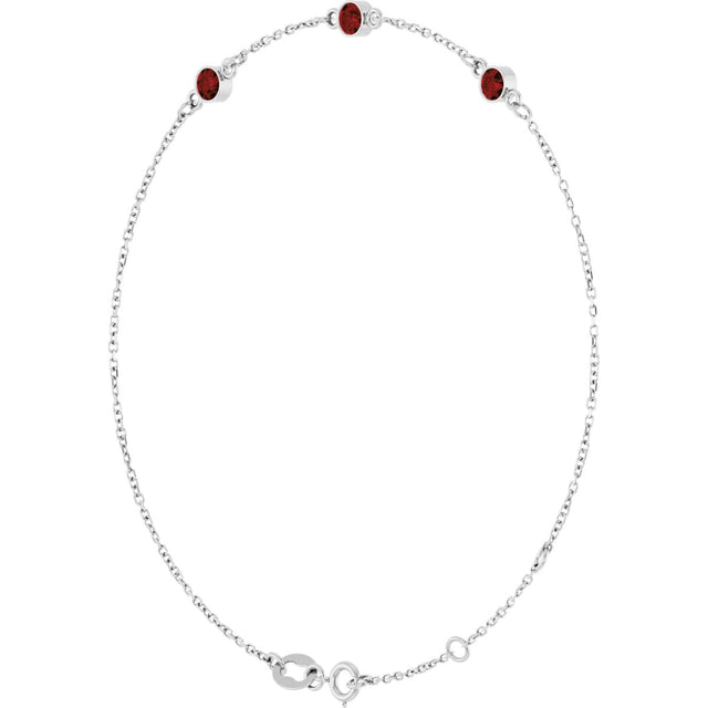 14K Gold Round Natural Mozambique Garnet Bezel-Set Link Bracelet – 25.9x1.7mm - White Gold - view 11