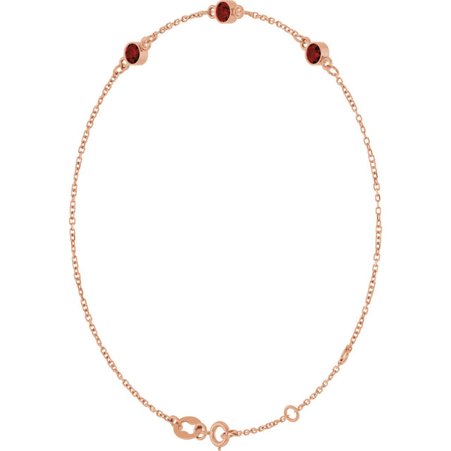 14K Gold Round Natural Mozambique Garnet Bezel-Set Link Bracelet – 25.9x1.7mm - Rose Gold - view 17