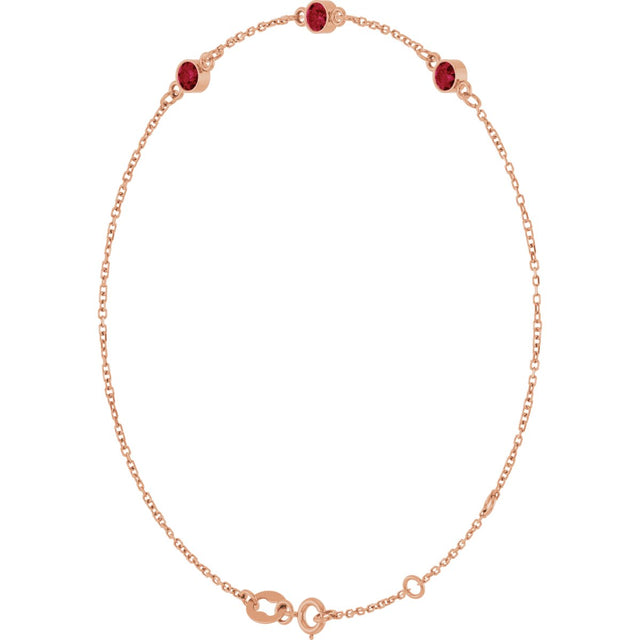 14K Gold Round Natural Ruby Bezel-Set Link Bracelet – 25.9x1.7mm - Rose Gold - view 17