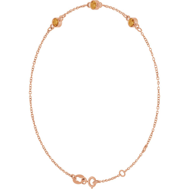 14K Gold Round Natural Citrine Bezel-Set Link Bracelet – 25.9x1.7mm - Rose Gold - view 17