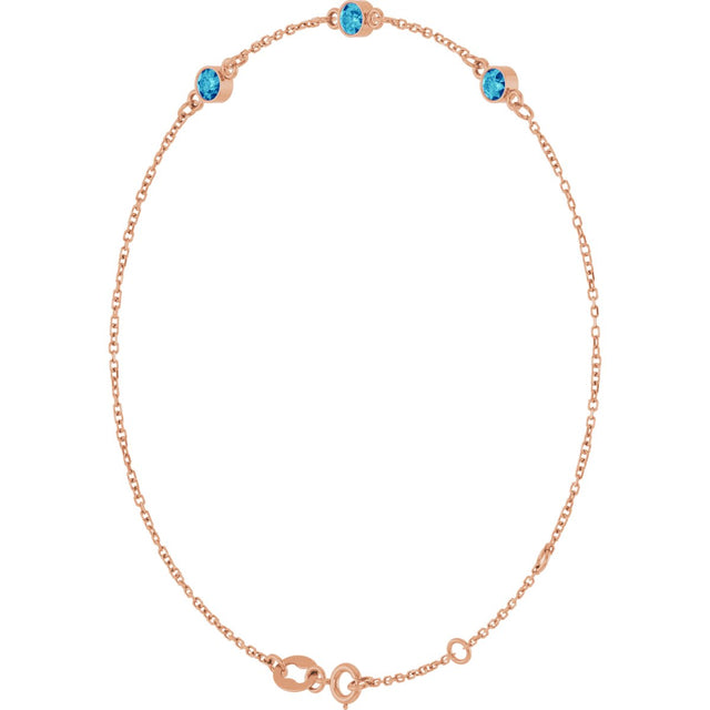 14K Gold Round Natural Blue Zircon Bezel-Set Link Bracelet – 25.9x1.7mm - Rose Gold - view 17