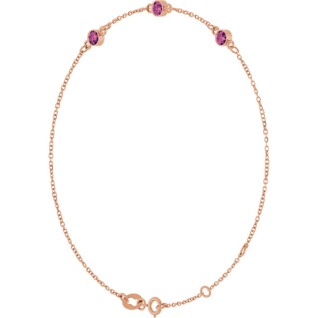 14K Gold Round Natural Pink Tourmaline Bezel-Set Link Bracelet – 25.9x1.7mm - Rose Gold - view 17