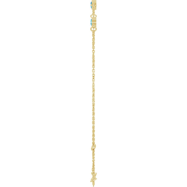 14K Gold Round Natural Blue Zircon Bezel-Set Link Bracelet – 25.9x1.7mm - Yellow Gold - view 12