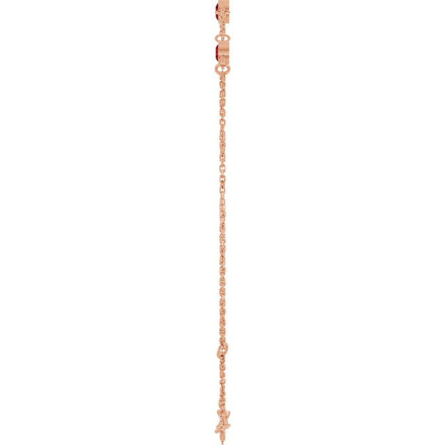 14K Gold Round Natural Mozambique Garnet Bezel-Set Link Bracelet – 25.9x1.7mm - Rose Gold - view 18