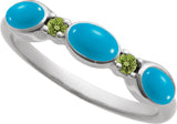 14K Gold Oval Natural Turquoise & Natural Peridot Accented Ring - White Gold - view 4