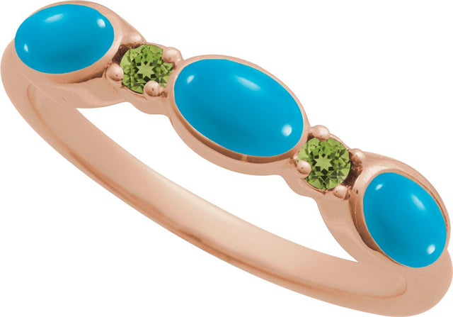 14K Gold Oval Natural Turquoise & Natural Peridot Accented Ring - Rose Gold - view 4