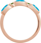 14K Gold Oval Natural Turquoise & Natural Peridot Accented Ring - Rose Gold - view 2