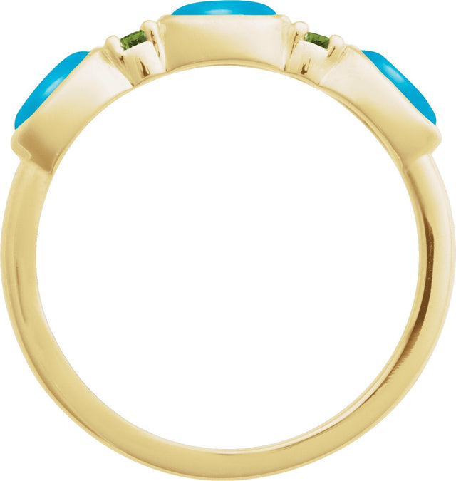 14K Gold Oval Natural Turquoise & Natural Peridot Accented Ring - Yellow Gold - view 2