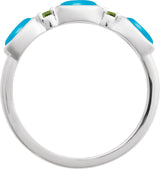 Platinum Oval Natural Turquoise & Natural Peridot Accented Ring - view 2