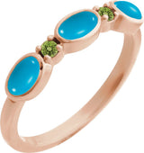 14K Gold Oval Natural Turquoise & Natural Peridot Accented Ring - Rose Gold