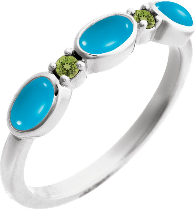 Platinum Oval Natural Turquoise & Natural Peridot Accented Ring