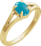 14K Gold Oval Natural Turquoise Cabochon Ring – 6-7mm Stones - Yellow Gold