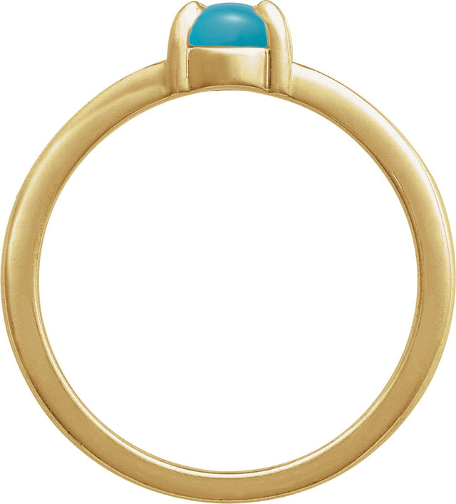 14K Gold Oval Natural Turquoise Cabochon Ring – 6-7mm Stones - Yellow Gold - view 2