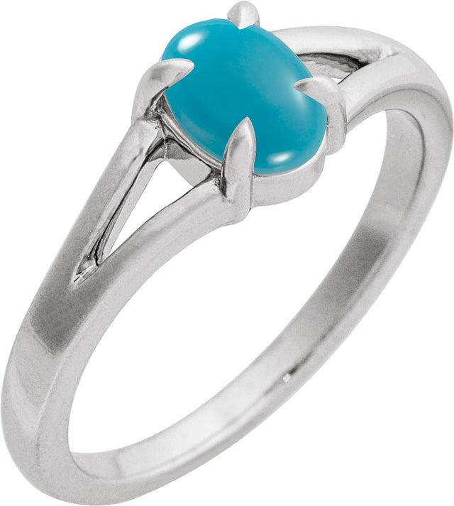 14K Gold Oval Natural Turquoise Cabochon Ring – 6-7mm Stones - White Gold