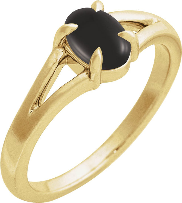 14K Gold Round Natural Onyx Cabochon Ring - Yellow Gold