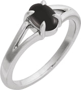 Platinum Round Natural Onyx Cabochon Ring