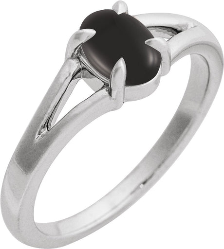 Platinum Round Natural Onyx Cabochon Ring