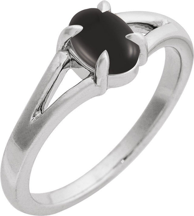 Platinum Round Natural Onyx Cabochon Ring