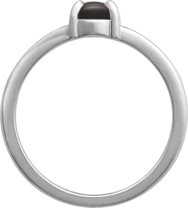 Platinum Round Natural Onyx Cabochon Ring - view 2