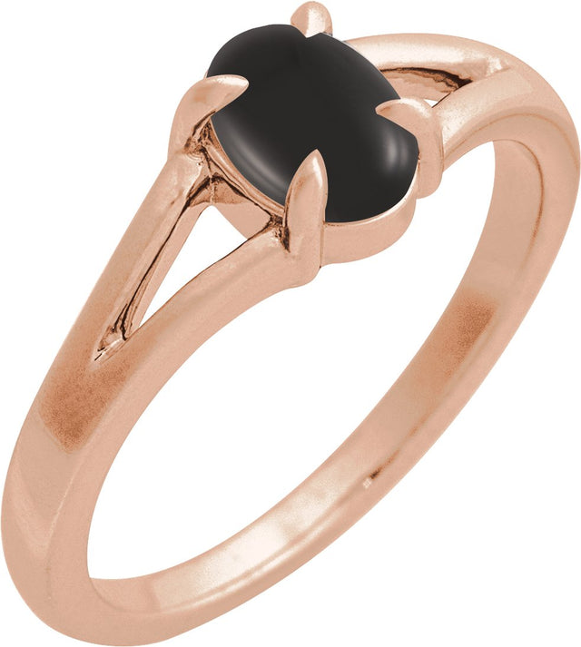 14K Gold Round Natural Onyx Cabochon Ring - Rose Gold