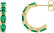 14K Gold Oval Lab-Grown Emerald Accented Hoop Earrings - Yellow Gold