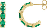 14K Gold Oval Lab-Grown Emerald Accented Hoop Earrings - Yellow Gold