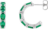 14K Gold Oval Natural Emerald Accented Hoop Earrings - White Gold