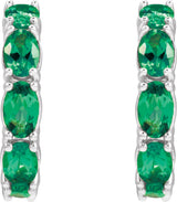 14K Gold Oval Natural Emerald Accented Hoop Earrings - White Gold - view 2