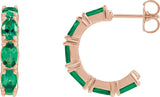 14K Gold Oval Natural Emerald Accented Hoop Earrings - Rose Gold