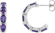 Platinum Oval Natural Amethyst Accented Hoop Earrings