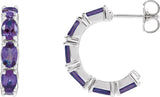 14K Gold Oval Natural Amethyst Accented Hoop Earrings - White Gold