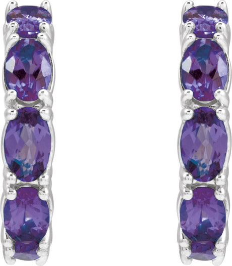 Platinum Oval Natural Amethyst Accented Hoop Earrings - view 2