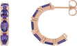 14K Gold Oval Natural Amethyst Accented Hoop Earrings - Rose Gold