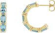 14K Gold Oval Natural Aquamarine Accented Hoop Earrings - Yellow Gold
