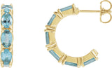 14K Gold Oval Natural Aquamarine Accented Hoop Earrings - Yellow Gold