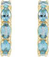 14K Gold Oval Natural Aquamarine Accented Hoop Earrings - Yellow Gold - view 2