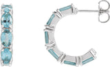 14K Gold Oval Natural Aquamarine Accented Hoop Earrings - White Gold