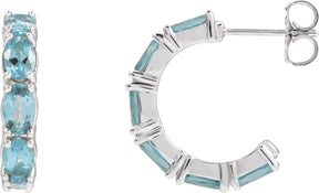 Platinum Oval Natural Aquamarine Accented Hoop Earrings