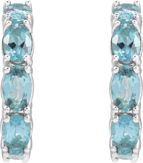 Platinum Oval Natural Aquamarine Accented Hoop Earrings - view 2