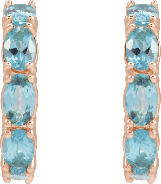 14K Gold Oval Natural Aquamarine Accented Hoop Earrings - Rose Gold - view 2