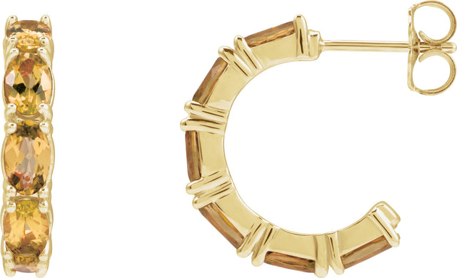 14K Gold Oval Natural Citrine Accented Hoop Earrings – 5x3mm - Yellow Gold