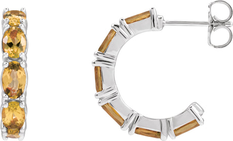 14K Gold Oval Natural Citrine Accented Hoop Earrings – 5x3mm - White Gold