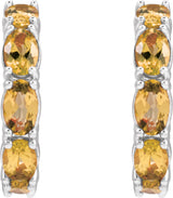 14K Gold Oval Natural Citrine Accented Hoop Earrings – 5x3mm - White Gold - view 2