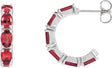 Platinum Oval Natural Ruby Accented Hoop Earrings