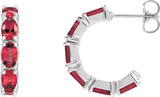 Platinum Oval Natural Ruby Accented Hoop Earrings