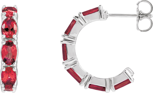 Platinum Oval Natural Ruby Accented Hoop Earrings