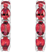 14K Gold Oval Natural Ruby Accented Hoop Earrings - White Gold - view 2