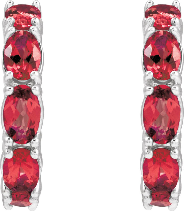 14K Gold Oval Natural Ruby Accented Hoop Earrings - White Gold - view 2
