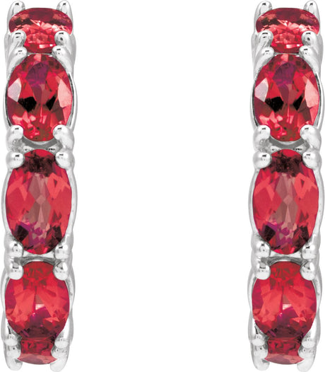 Platinum Oval Natural Ruby Accented Hoop Earrings - view 2